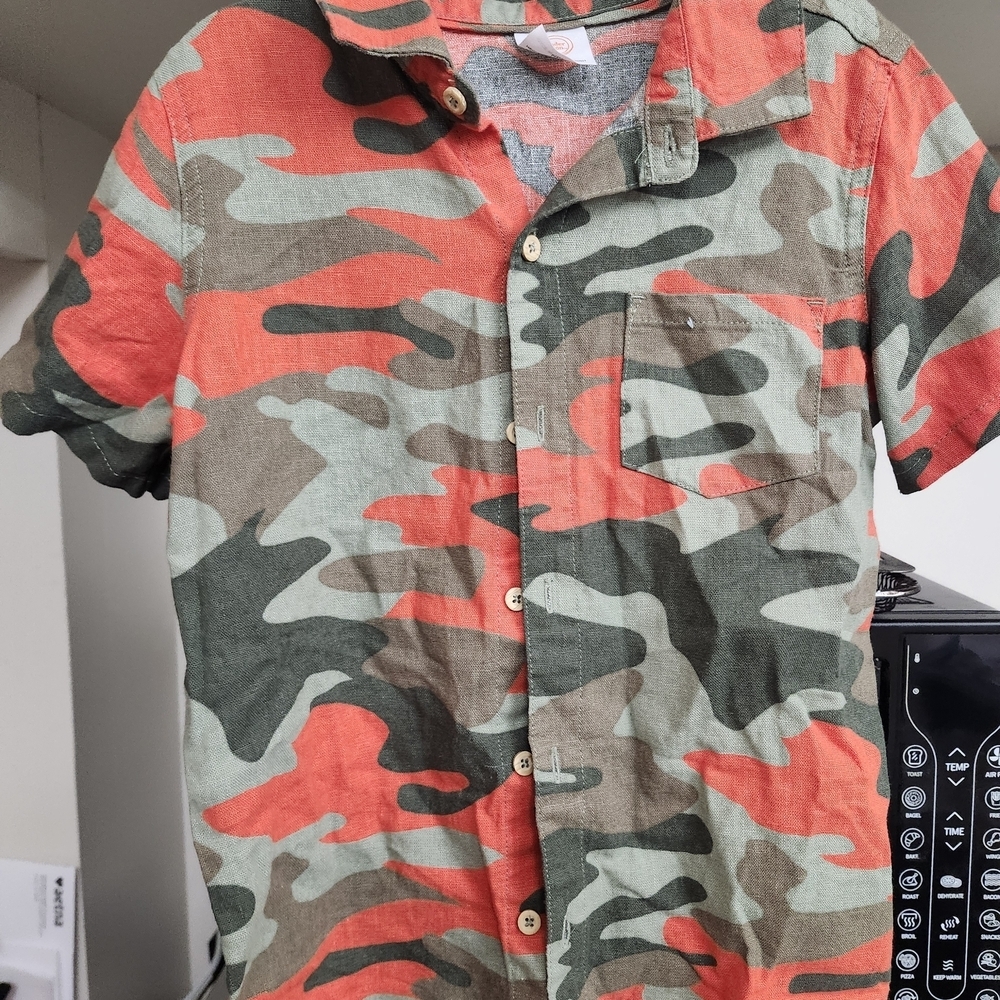 Wonder Nation Kids Camouflage Button-Down Shirt - Orange and Green